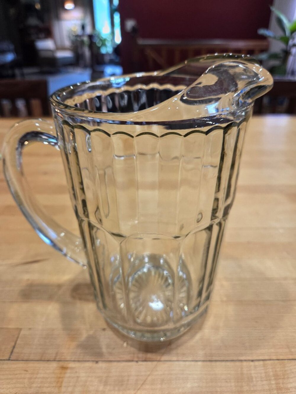 Vintage Anchor Hocking Clear Glass 8 Inch Panel Spoke Bottom Ice Lip Pitcher